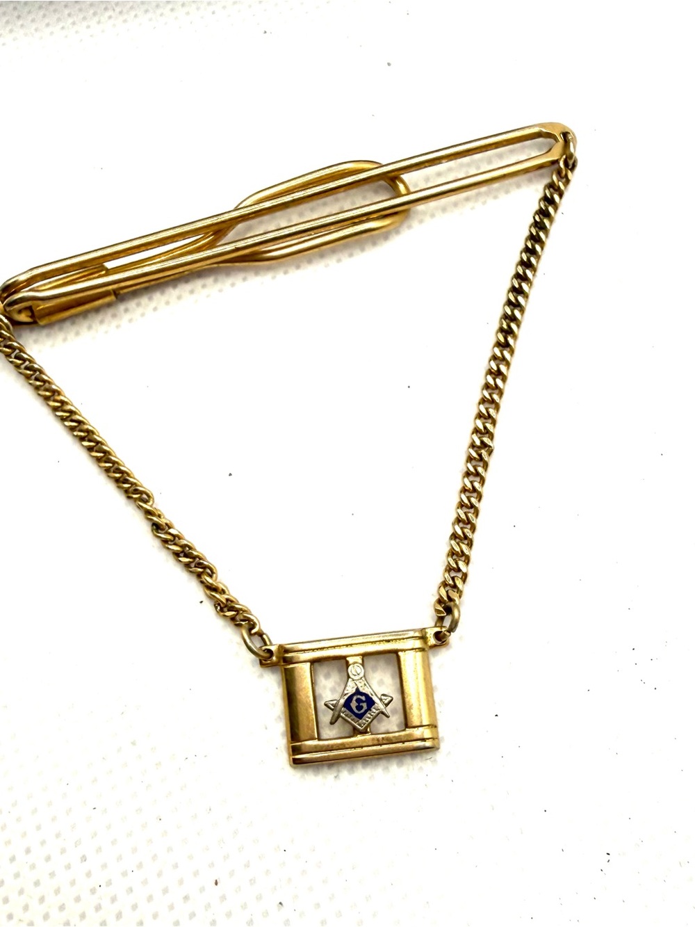 Gold-Tone Masonic Square & Compass Pendant Necklace with Blue Accent